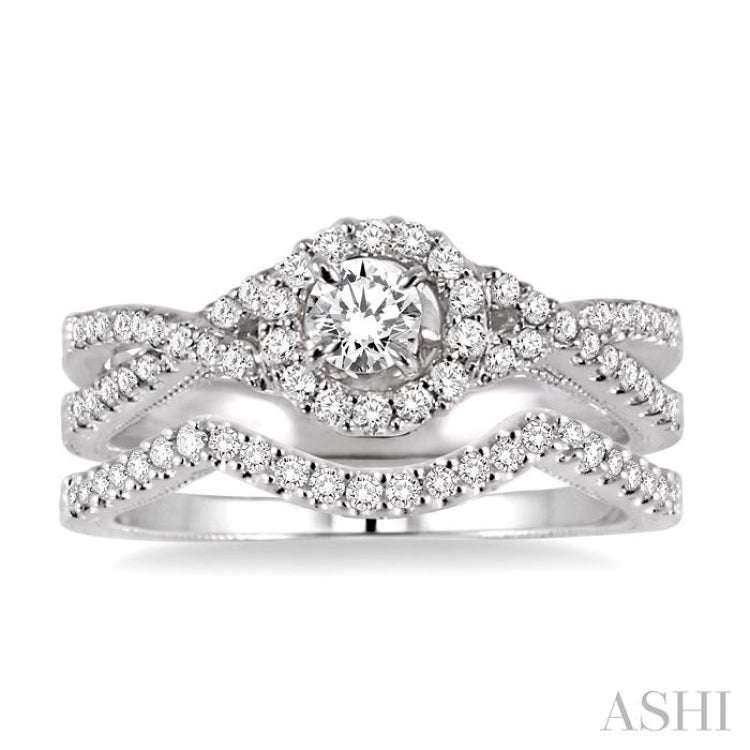 Round Shape Halo Diamond Wedding Set