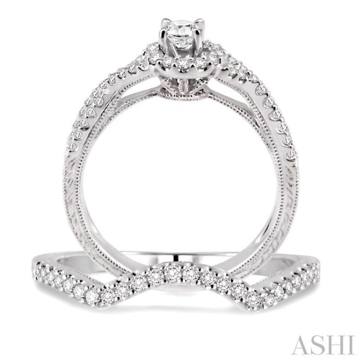 Round Shape Halo Diamond Wedding Set