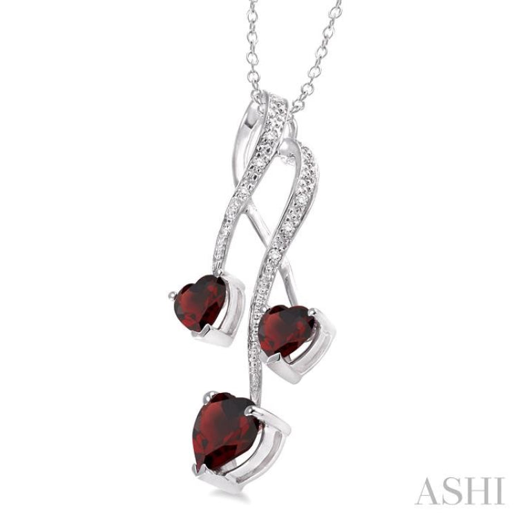 Silver Triple Heart Shape Gemstone & Diamond Pendant