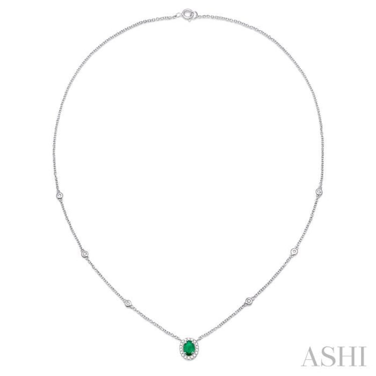 Oval Shape Gemstone & Halo Diamond Station Necklace