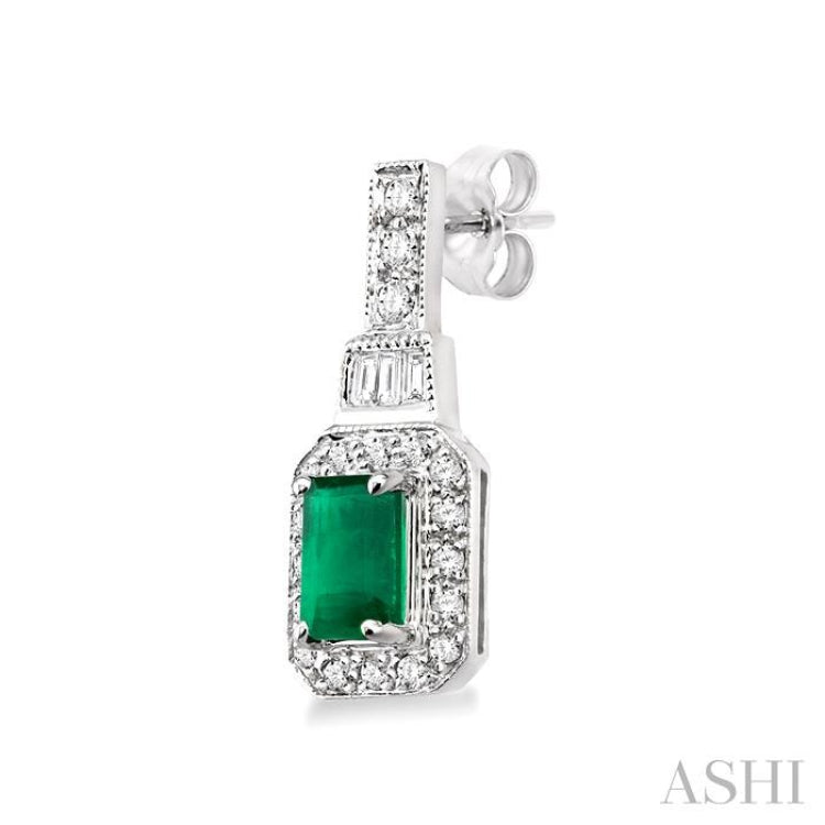 Emerald Shape Gemstone & Halo Diamond Earrings