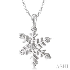 1/20 Ctw Round Cut Diamond Snowflake Pendant in Sterling Silver with Chain