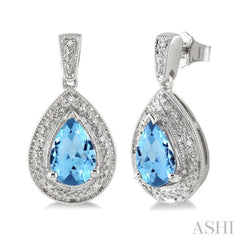 Silver Pear Shape Gemstone & Diamond Earrings