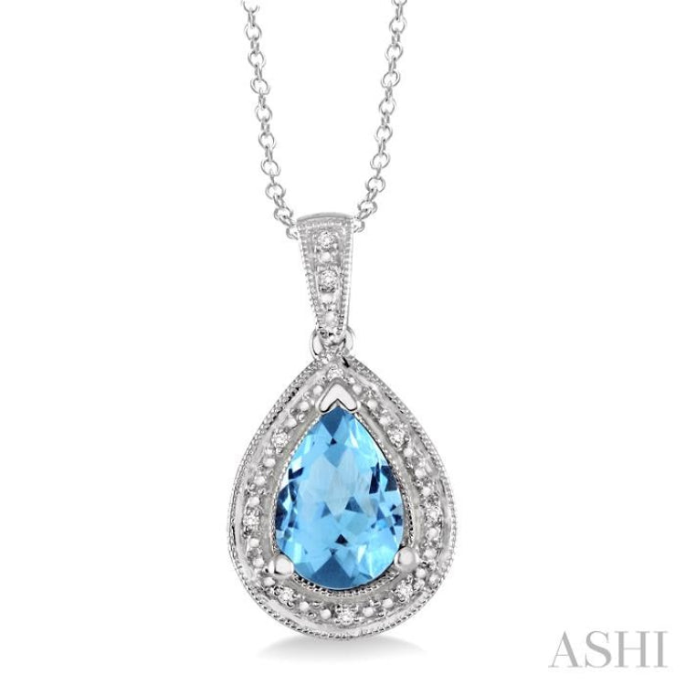 Silver Pear Shape Gemstone & Diamond Pendant