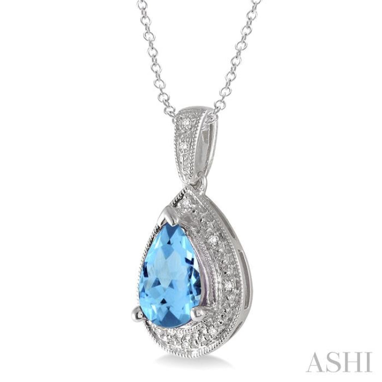 Silver Pear Shape Gemstone & Diamond Pendant