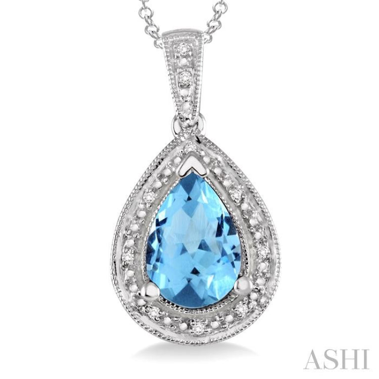 Silver Pear Shape Gemstone & Diamond Pendant