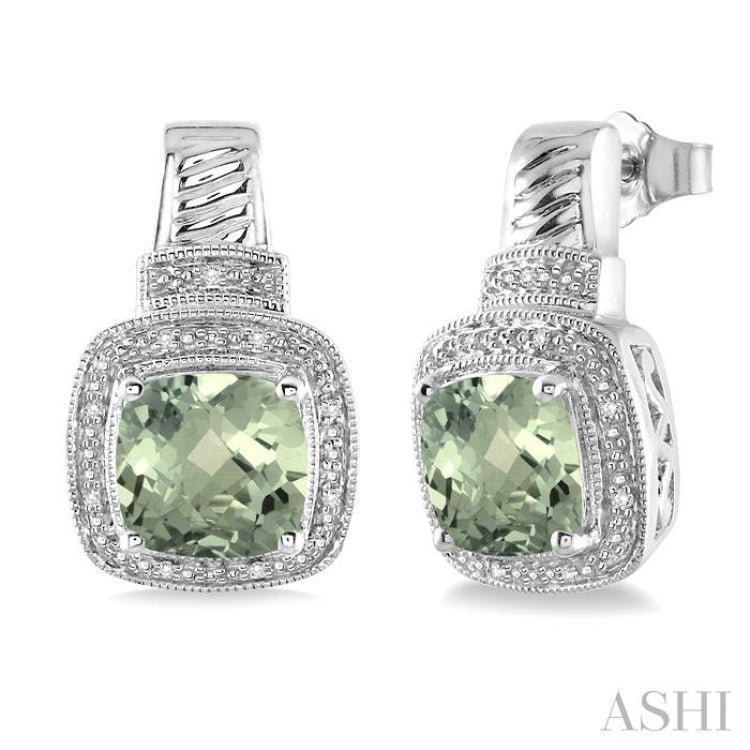 Silver Cushion Shape Gemstone & Diamond Earrings