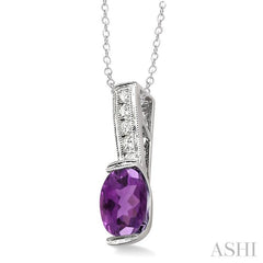 Silver Oval Shape Gemstone & Diamond Pendant