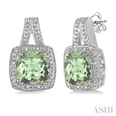 Silver Cushion Shape Gemstone & Diamond Earrings