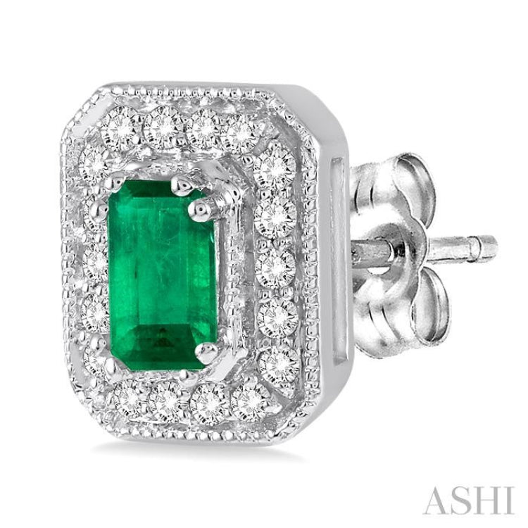 Emerald Shape Gemstone & Halo Diamond Earrings