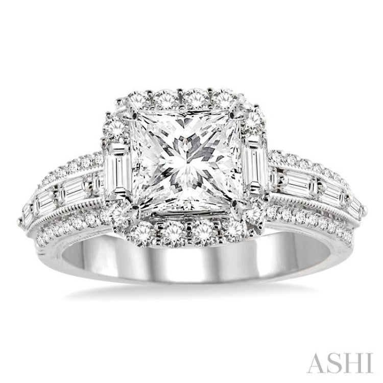 Princess Shape Semi-Mount Halo Diamond Engagement Ring