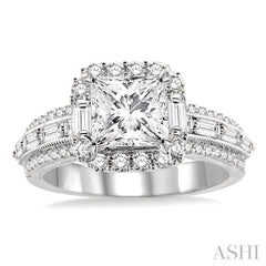 Princess Shape Semi-Mount Halo Diamond Engagement Ring