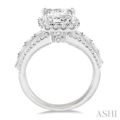 Princess Shape Semi-Mount Halo Diamond Engagement Ring