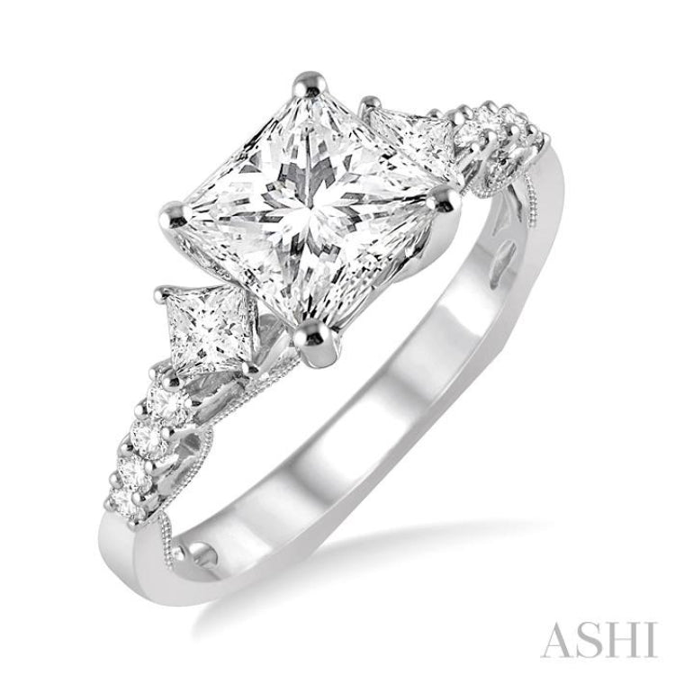 Princess Shape Semi-Mount Diamond Engagement Ring