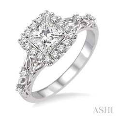 Princess Shape Halo Diamond Engagement Ring