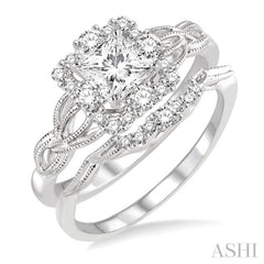 Princess Shape Halo Diamond Wedding Set