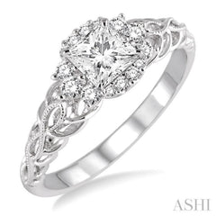 Princess Shape Semi-Mount Halo Diamond Engagement Ring