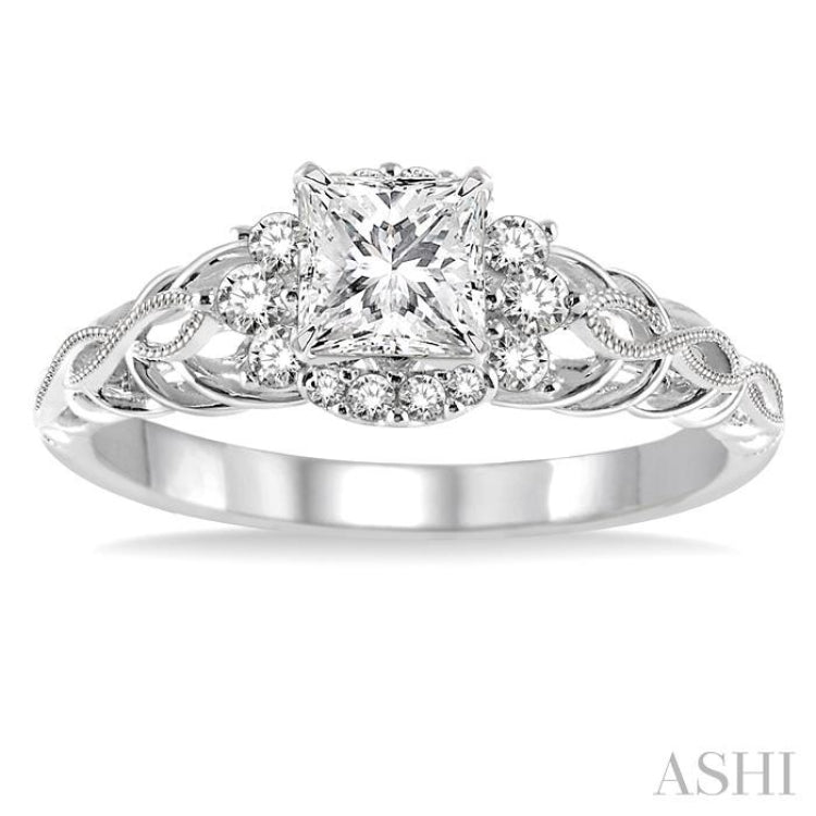 Princess Shape Semi-Mount Halo Diamond Engagement Ring