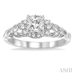 Princess Shape Semi-Mount Halo Diamond Engagement Ring