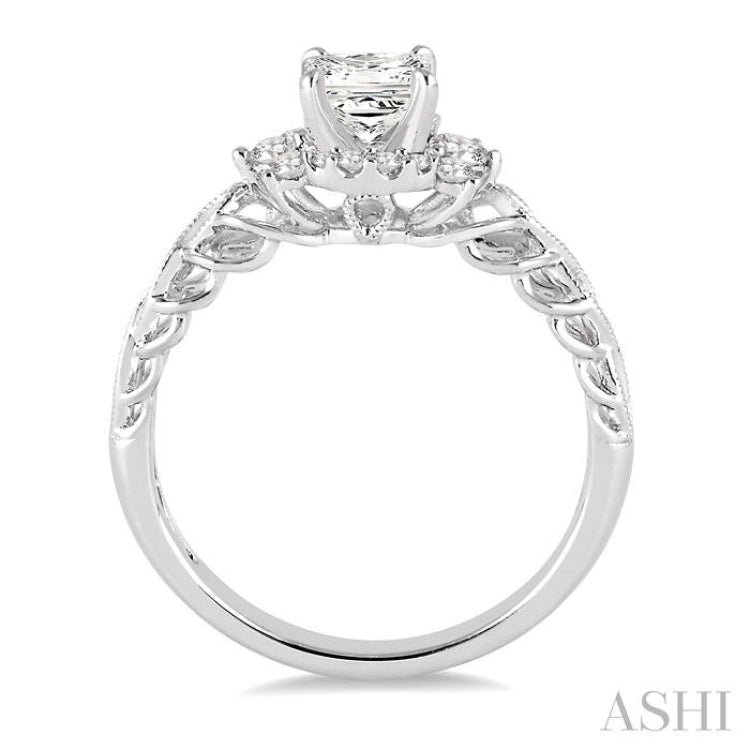 Princess Shape Semi-Mount Halo Diamond Engagement Ring