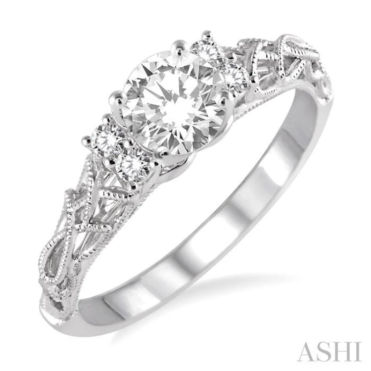 1/3 ctw Diamond Engagement Ring with 1/4 ct Round Cut Center Stone in 14K White Gold