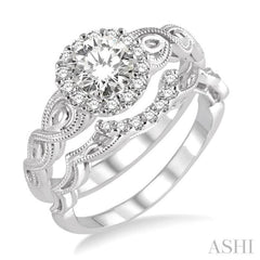 Round Shape Halo Diamond Wedding Set