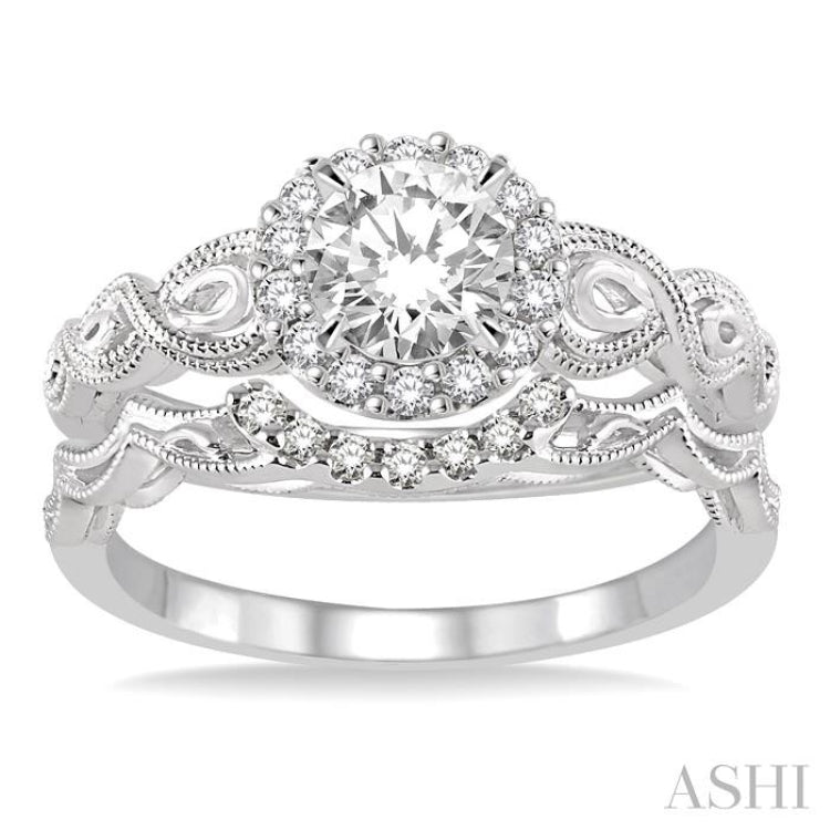 Round Shape Halo Diamond Wedding Set