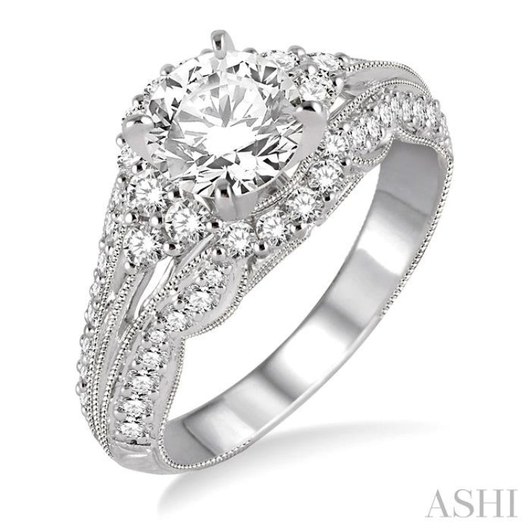 Round Shape Semi-Mount Halo Diamond Engagement Ring