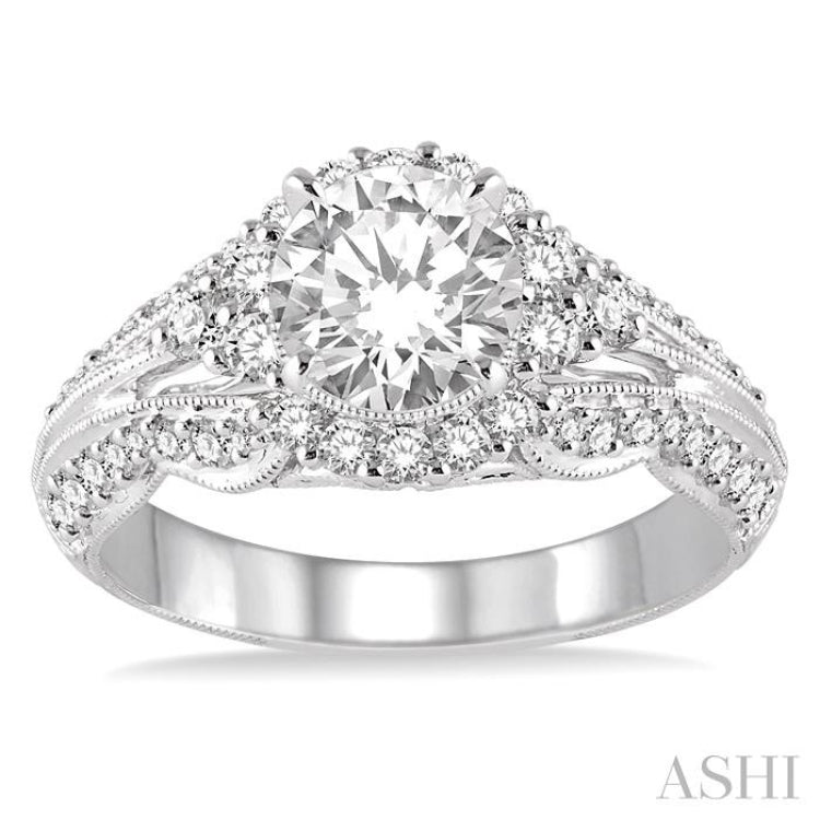 Round Shape Semi-Mount Halo Diamond Engagement Ring