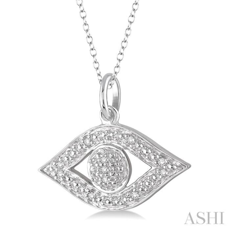 1/20 Ctw Round Cut Diamond Eye Pendant in Sterling Silver with Chain