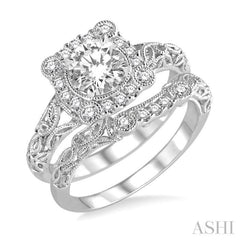 Round Shape Halo Diamond Wedding Set