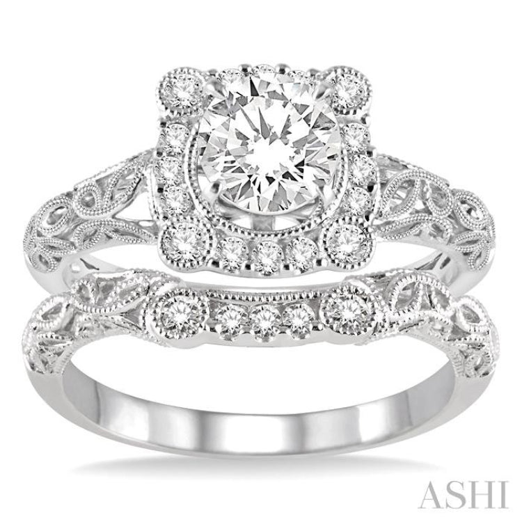 Round Shape Halo Diamond Wedding Set