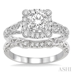 Round Shape Halo Diamond Wedding Set