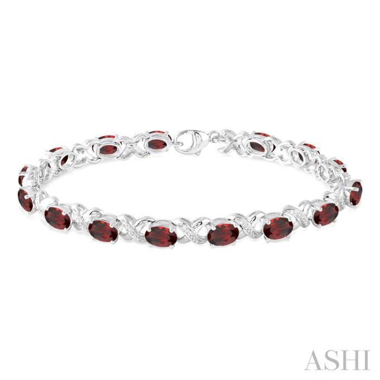 Silver Oval Shape Gemstone & Diamond Bracelet