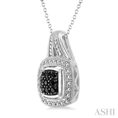 Silver Cushion Shape Black Diamond Fashion Pendant