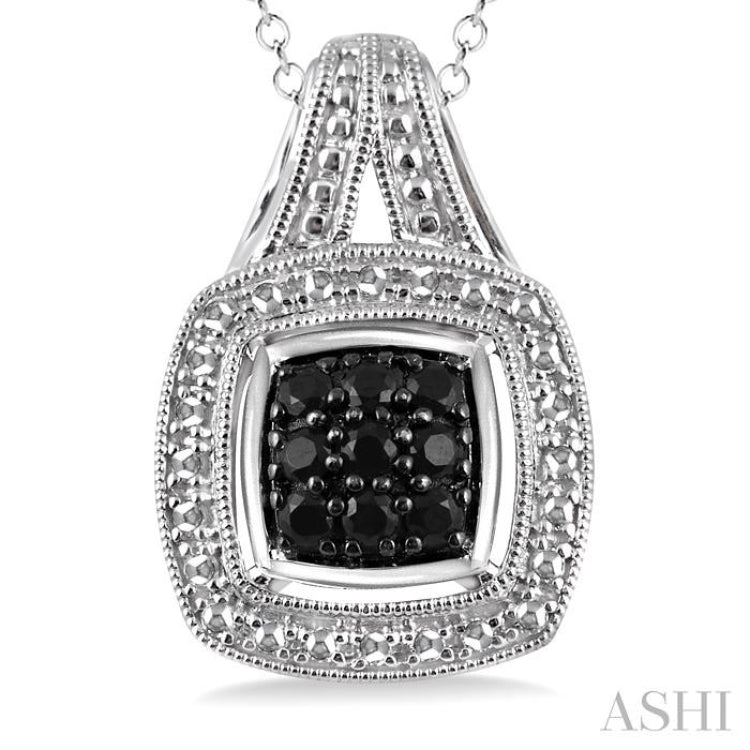 Silver Cushion Shape Black Diamond Fashion Pendant