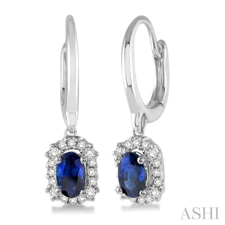 Oval Shape Gemstone & Halo Diamond Earrings