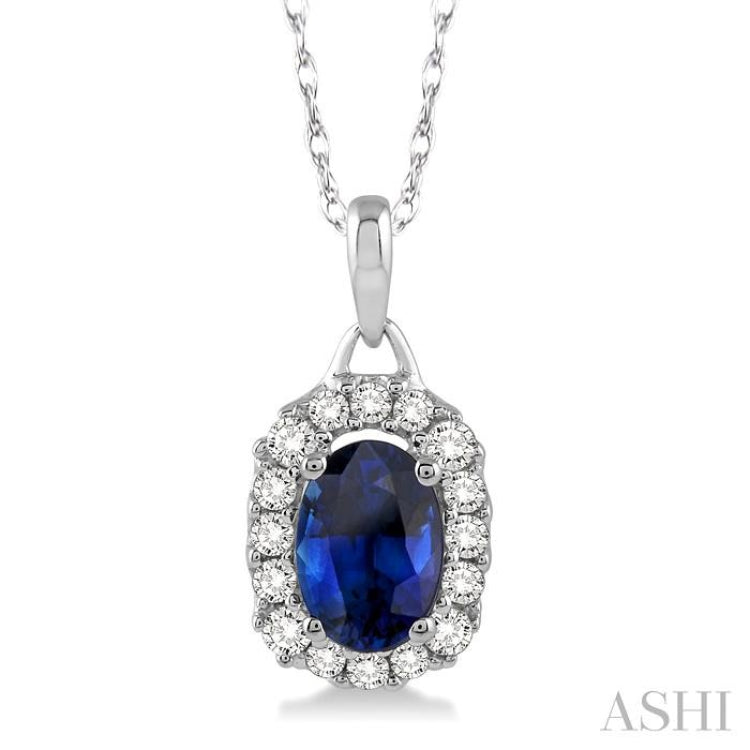 Oval Shape Gemstone & Halo Diamond Pendant