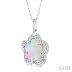 Flower Mother Of Pearl & Halo Diamond Pendant