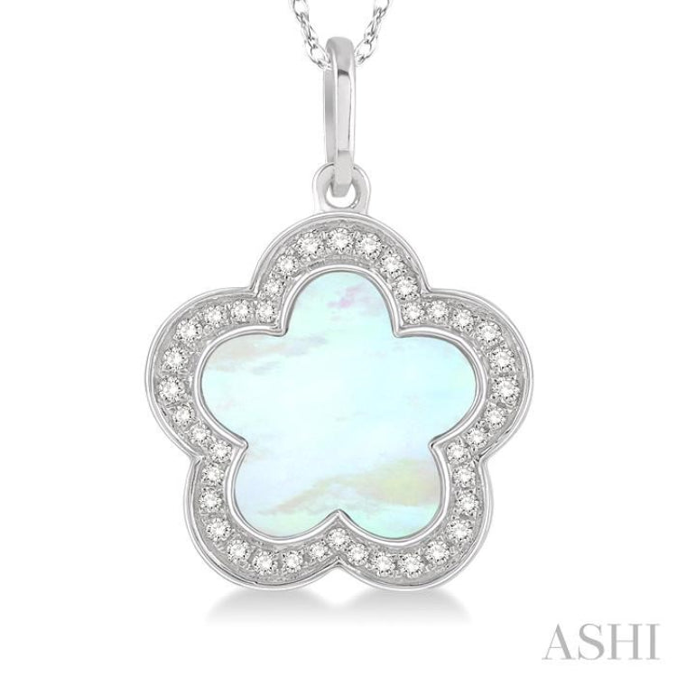 Flower Mother Of Pearl & Halo Diamond Pendant