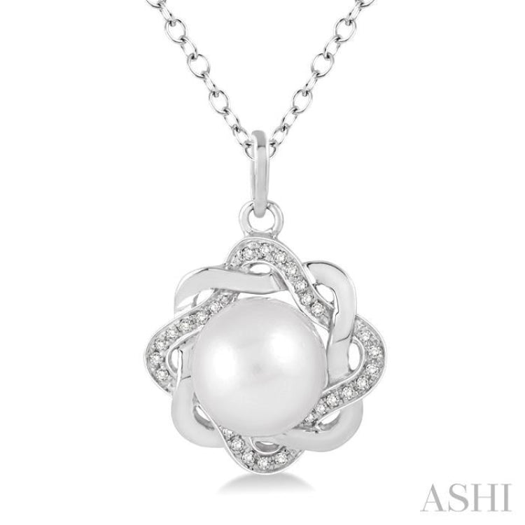 Silver Pearl & Diamond Pendant