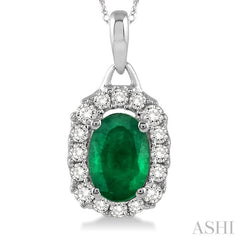 Oval Shape Gemstone & Halo Diamond Pendant