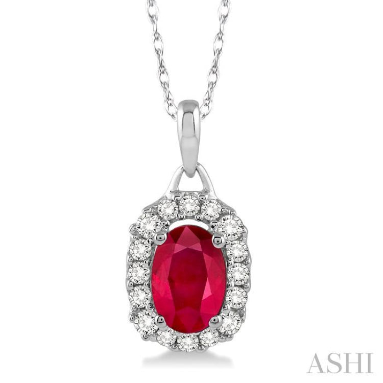 Oval Shape Gemstone & Halo Diamond Pendant