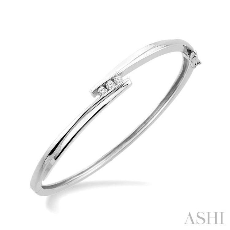 Silver 3 Stone Channel Set Diamond Fashion Bangle