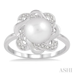 Silver Pearl & Diamond Ring