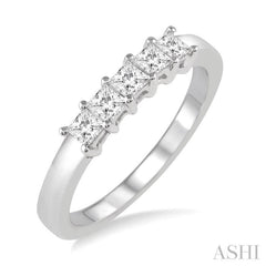 Princess Shape 5 Stone Diamond Wedding Band