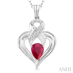 Silver Heart Shape Gemstone & Diamond Fashion Pendant