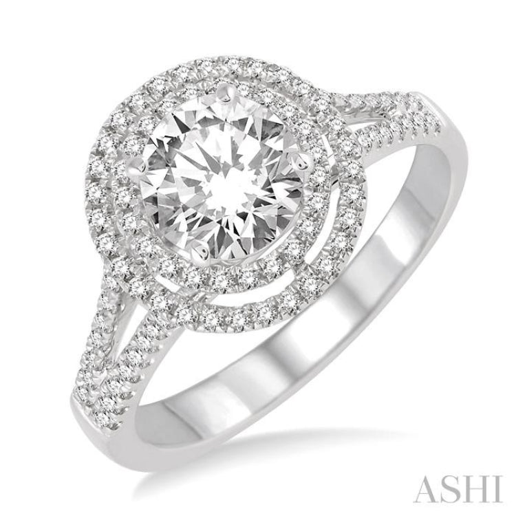 Round Shape Semi-Mount Halo Diamond Engagement Ring