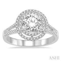 Round Shape Semi-Mount Halo Diamond Engagement Ring