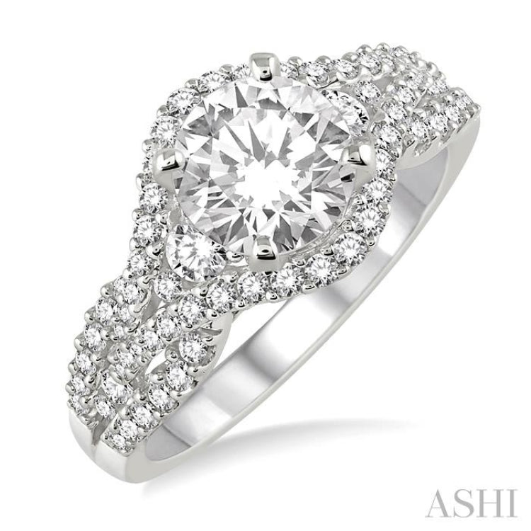 Round Shape Semi-Mount Halo Diamond Engagement Ring